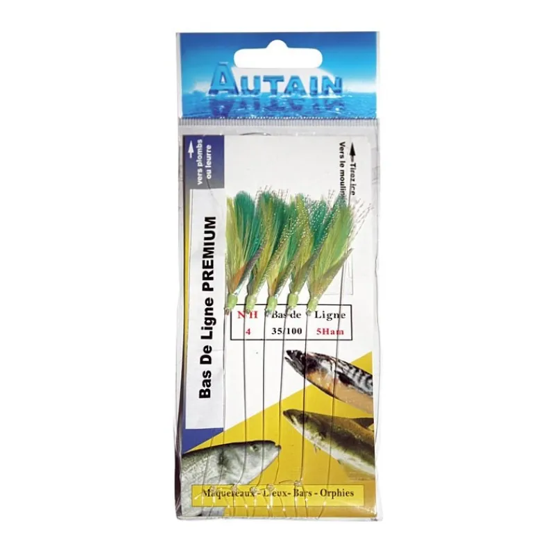 Autain Bas De Ligne 5 Hamecons Vert/Jaune