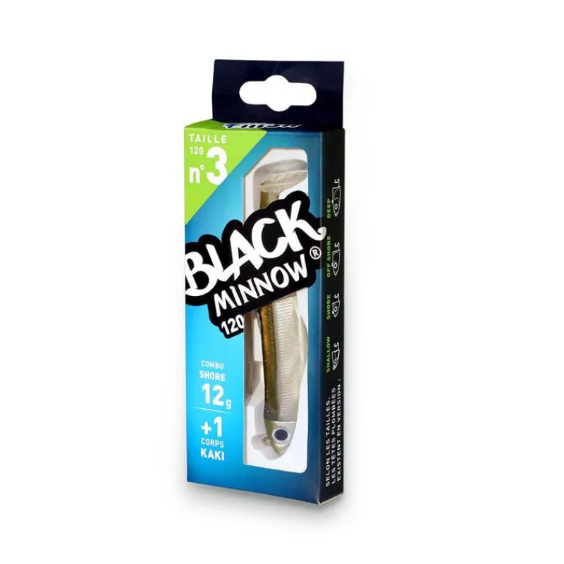 Fiiish Kit Leurre Souple Arme Combo Black Minnow 120 + Tete Plombee Shore