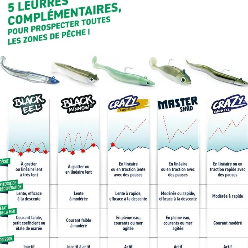 Fiiish Kit Leurre Souple Arme Combo Black Minnow 120 + Tete Plombee Shore