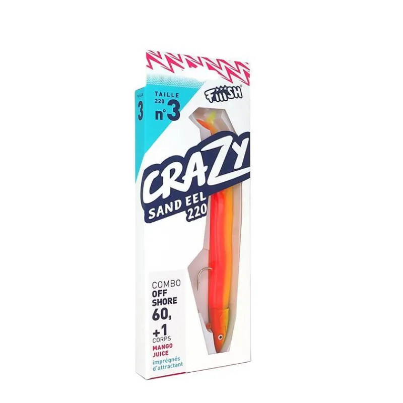 Fiiish Kit Leurre Souple Arme Combo Crazy Sand Eel 220 + Tête Plombée Off Shore