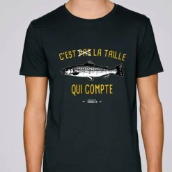 Monsieur Pêcheur Tee Shirt Manches Courtes Homme C'est Pas La Taille Qui Compte - Truite - Noir