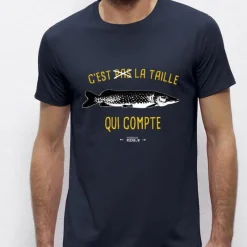 Monsieur Pêcheur Tee Shirt Manches Courtes Homme C'est Pas La Taille Qui Compte - Brochet - Marine