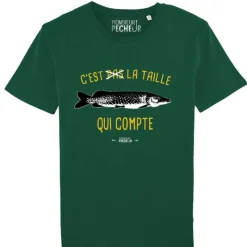Monsieur Pêcheur Tee Shirt Manches Courtes Homme C'est Pas La Taille Qui Compte - Brochet - Vert