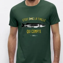 Monsieur Pêcheur Tee Shirt Manches Courtes Homme C'est Pas La Taille Qui Compte - Brochet - Vert