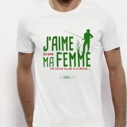 Monsieur Pêcheur Tee Shirt Manches Courtes Homme J'aime Ma Femme - Blanc