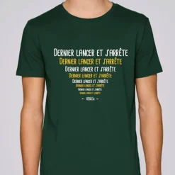 Monsieur Pêcheur Tee Shirt Manches Courtes Homme Dernier Lancer Et J'arrête - Vert
