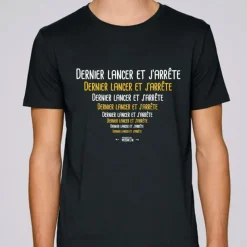Monsieur Pêcheur Tee Shirt Manches Courtes Homme Dernier Lancer Et J'arrête - Noir
