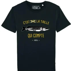 Monsieur Pêcheur Tee Shirt Manches Courtes Homme C'est Pas La Taille Qui Compte - Brochet - Noir